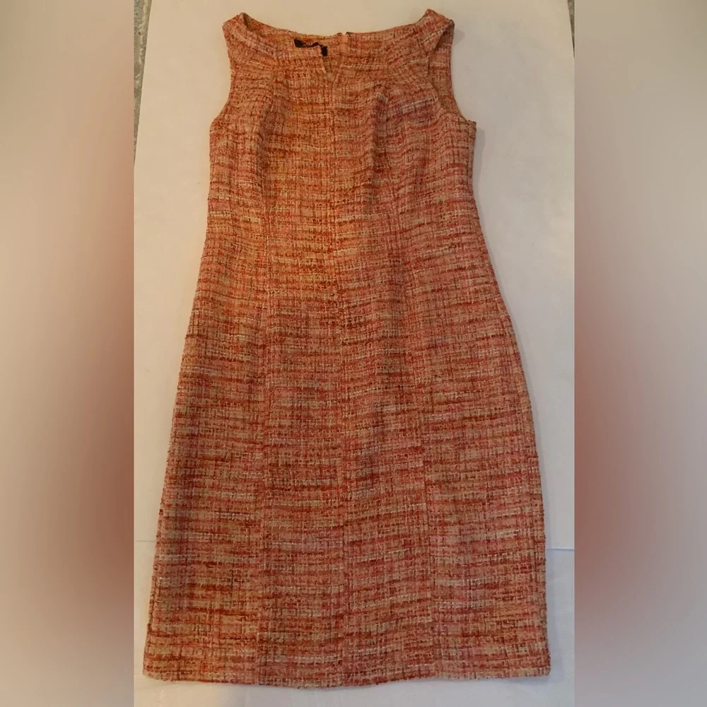 Talbots Pink Orange Red Tweed Sheath Dress Sleeveless Women’s Size 8 NWT - Picture 2 of 10